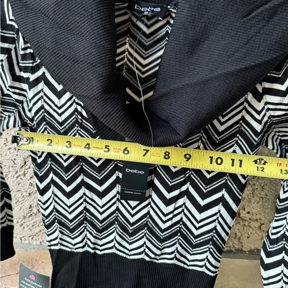 Bebe Cowl Neck  with Lurex Black and White Zig Zag Long Sleeve Dress - Picture 11 of 11